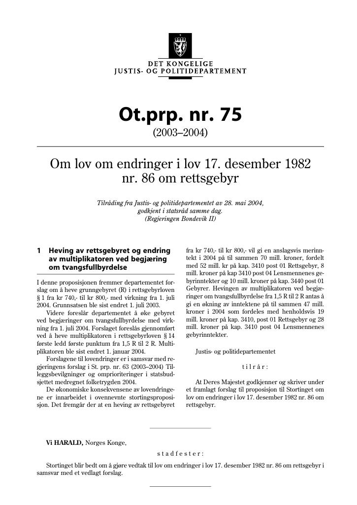 Forsiden av dokumentet Ot.prp. nr. 75 (2003-2004)