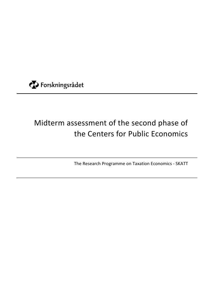 Forsiden av dokumentet Midterm assessment of the second phase of  the Centers for Public Economics