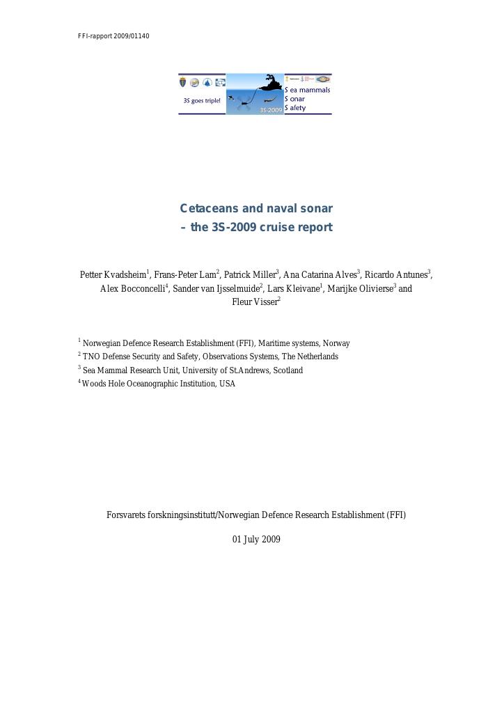 Forsiden av dokumentet Cetaceans and naval sonar : the 3S-2009 cruise report
