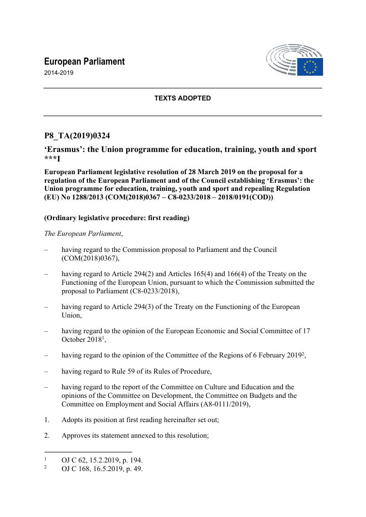 Forsiden av dokumentet Halvårsrapport for utdanning, Brussel, vår 2019