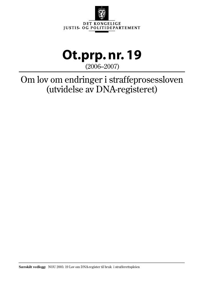 Forsiden av dokumentet Ot.prp. nr. 19 (2006-2007)