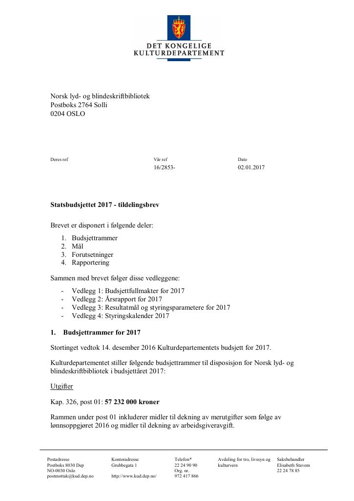 Forsiden av dokumentet Tildelingsbrev (.pdf)