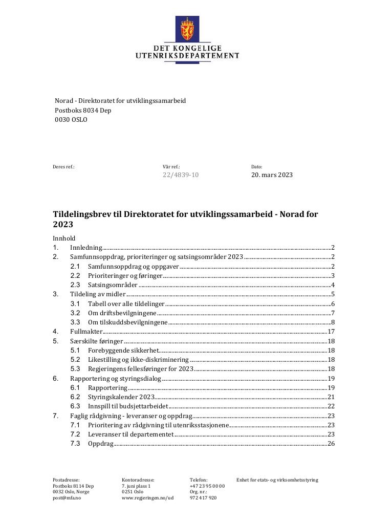 Tildelingsbrev Norad 2023 - Kudos