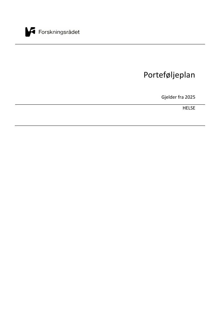 Forsiden av dokumentet Porteføljeplan for Helse