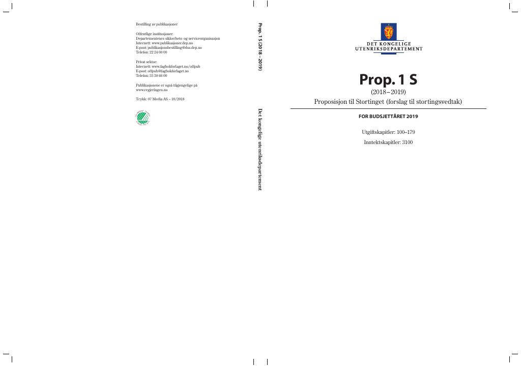 Forsiden av dokumentet Prop. 1 S (2018–2019)