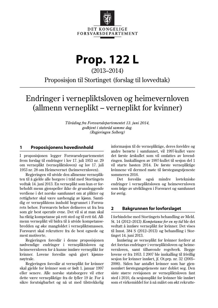 Forsiden av dokumentet Prop. 122 L (2013–2014)