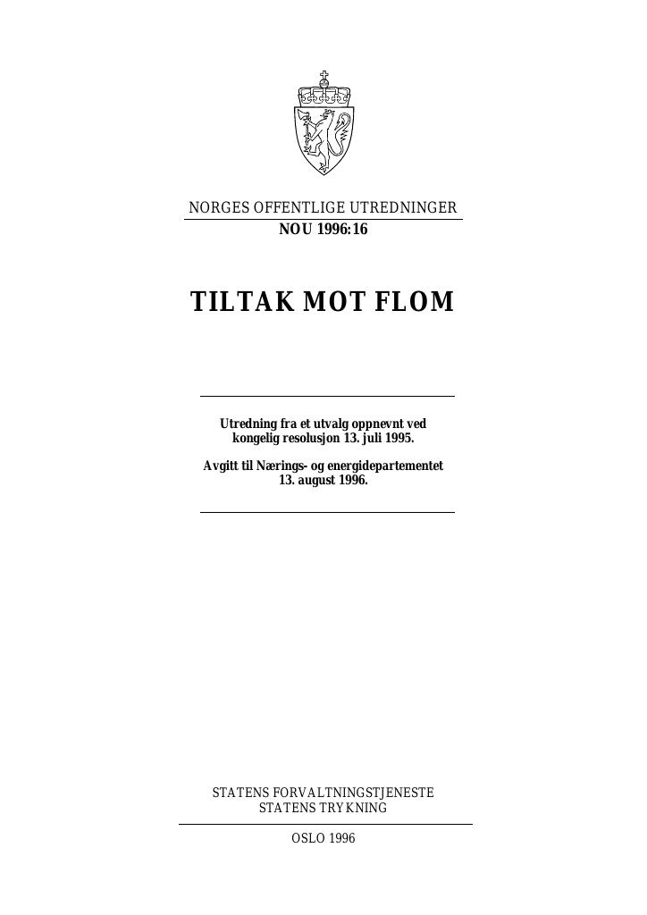 Forsiden av dokumentet NOU 1996: 16 - TILTAK MOT FLOM