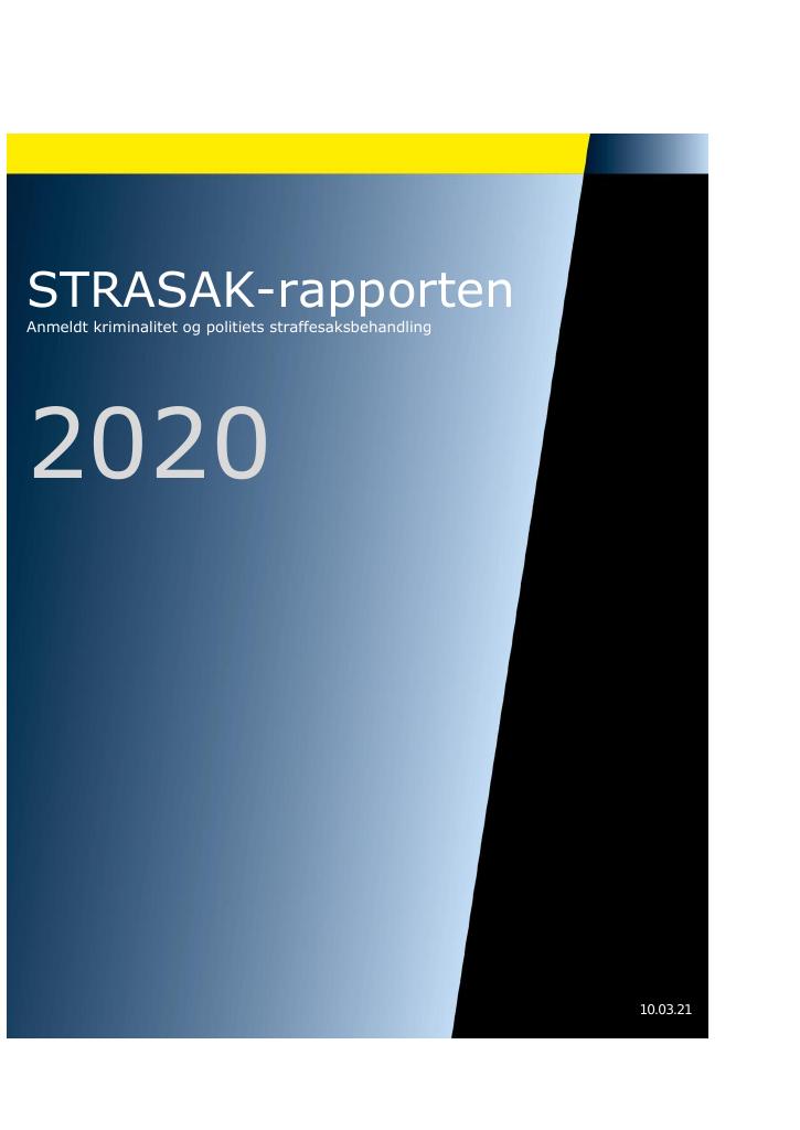 Forsiden av dokumentet Strasak 2020 - Anmeldt kriminalitet og straffesaksbehandling