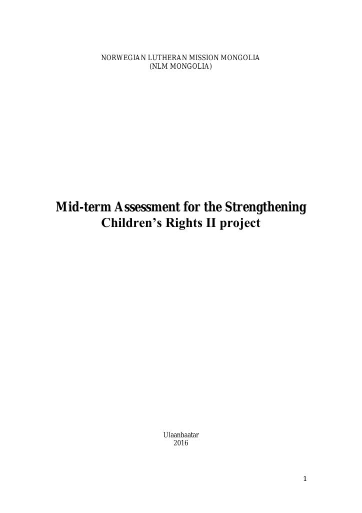 Forsiden av dokumentet Mid-term Assessment for the Strengthening Children’s Rights II project