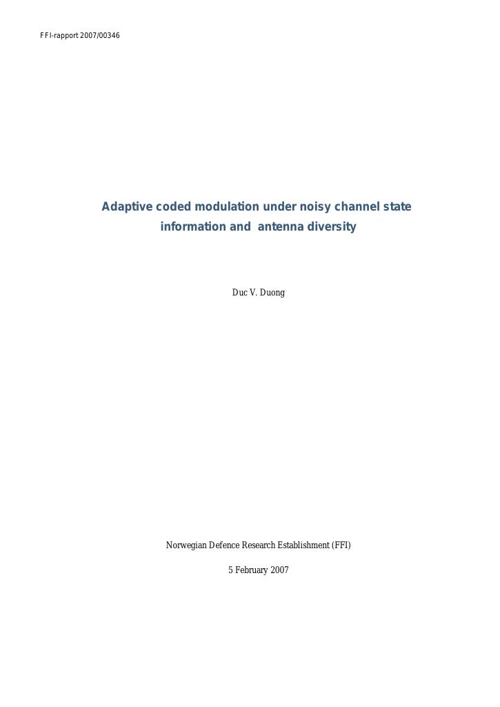 Forsiden av dokumentet Adaptive coded modulation under noisy channel state information and antenna diversity