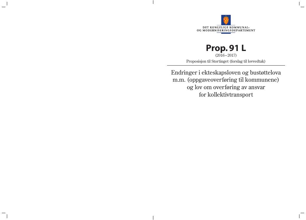 Forsiden av dokumentet Prop. 91 L (2016–2017)