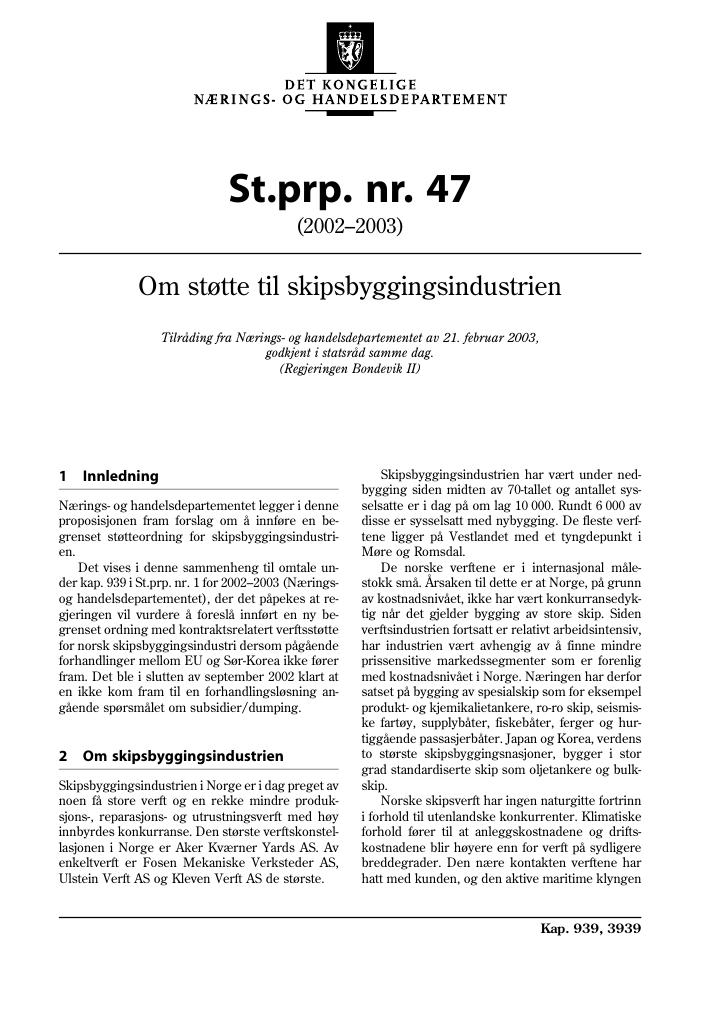 Forsiden av dokumentet St.prp. nr. 47 (2002-2003)
