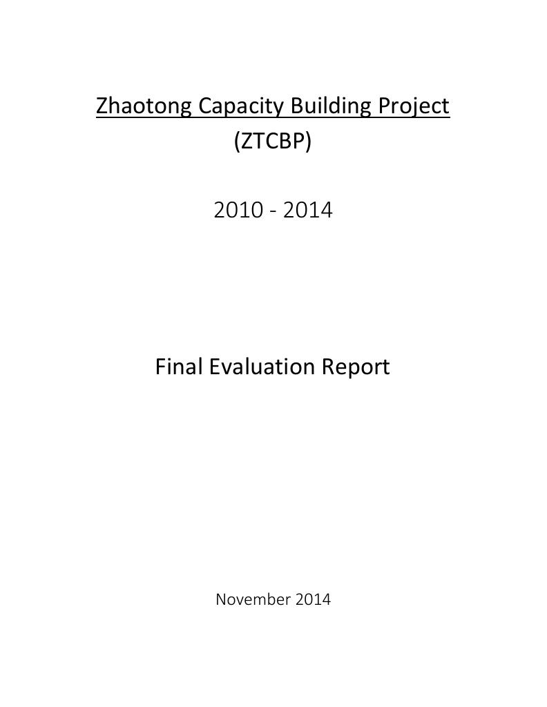 Forsiden av dokumentet Zhaotong Capacity Building Project (ZTCBP) 2010 - 2014