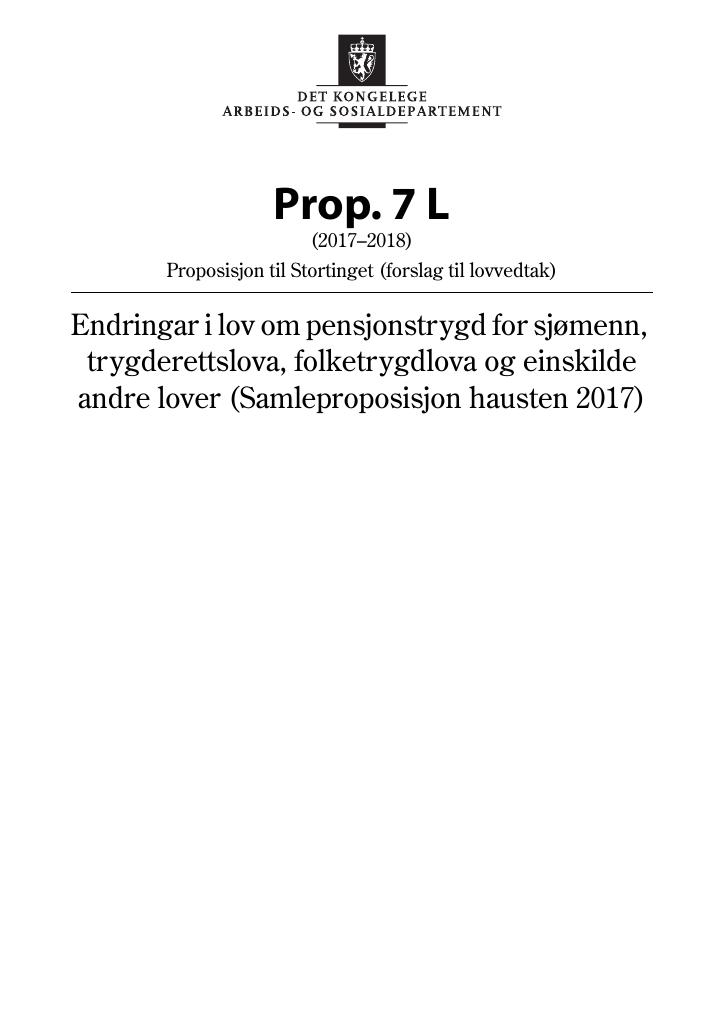 Forsiden av dokumentet Prop. 7 L (2017–2018)