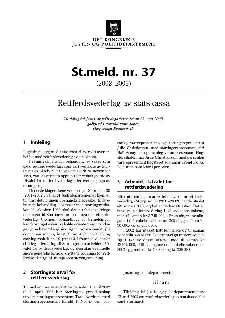 Forsiden av dokumentet St.meld. nr. 37 (2002-2003)