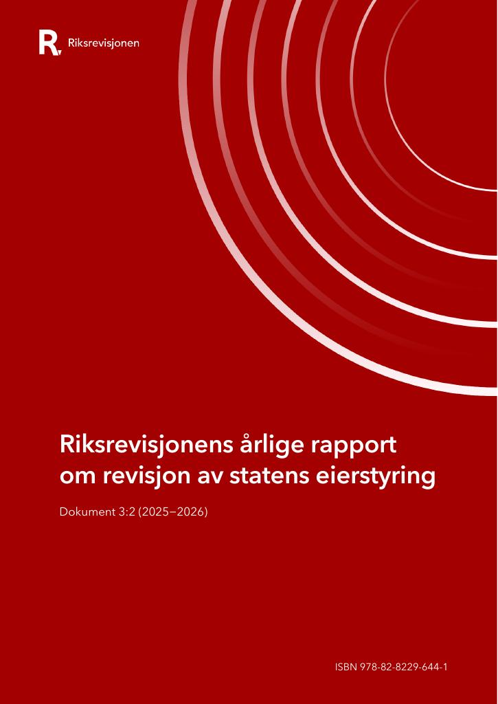 Forsiden av dokumentet Riksrevisjonens årlige rapport om revisjon av statens eierstyring