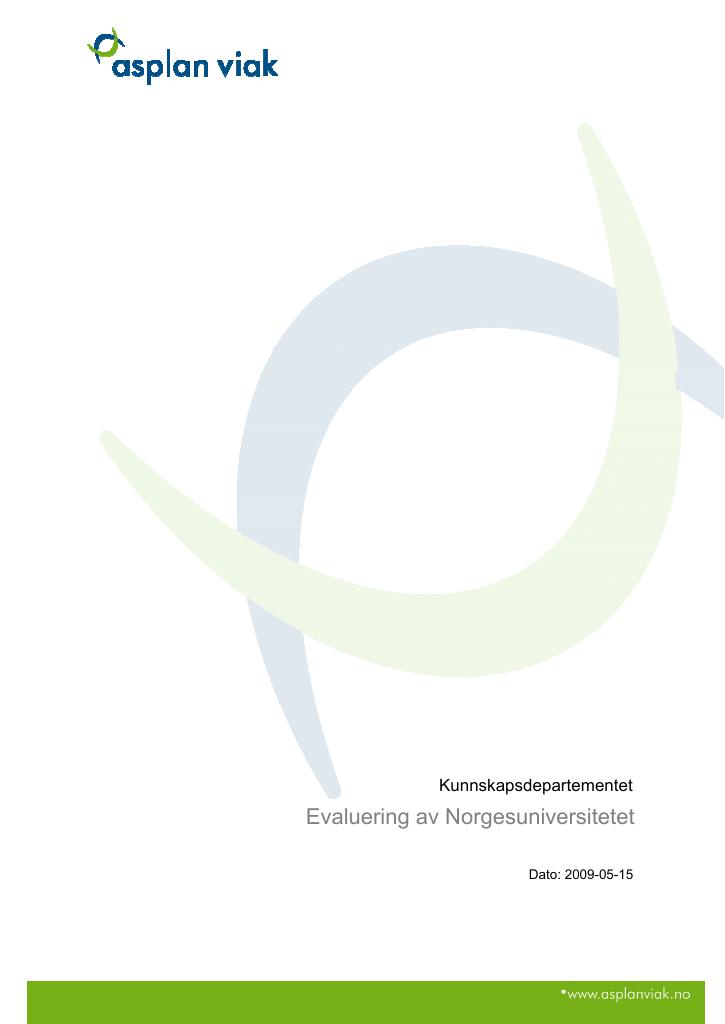 Forsiden av dokumentet Evaluering av Norgesuniversitetet