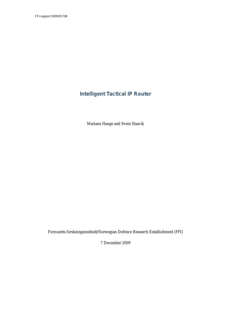 Forsiden av dokumentet Intelligent Tactical IP Router