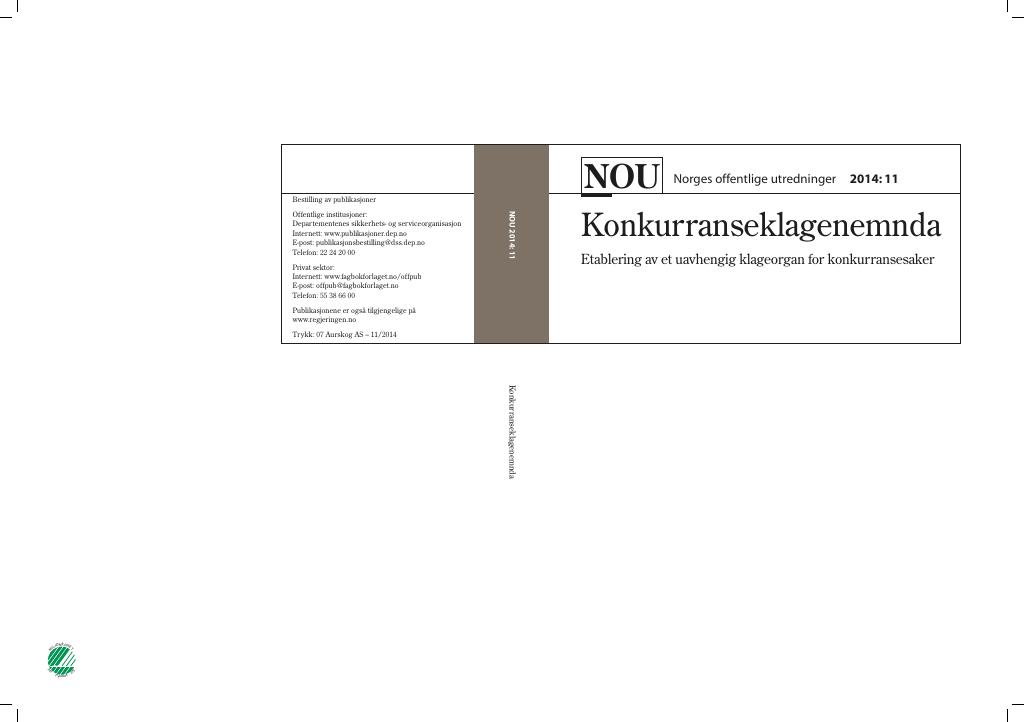 Forsiden av dokumentet NOU 2014: 11 - Konkurranseklagenemnda