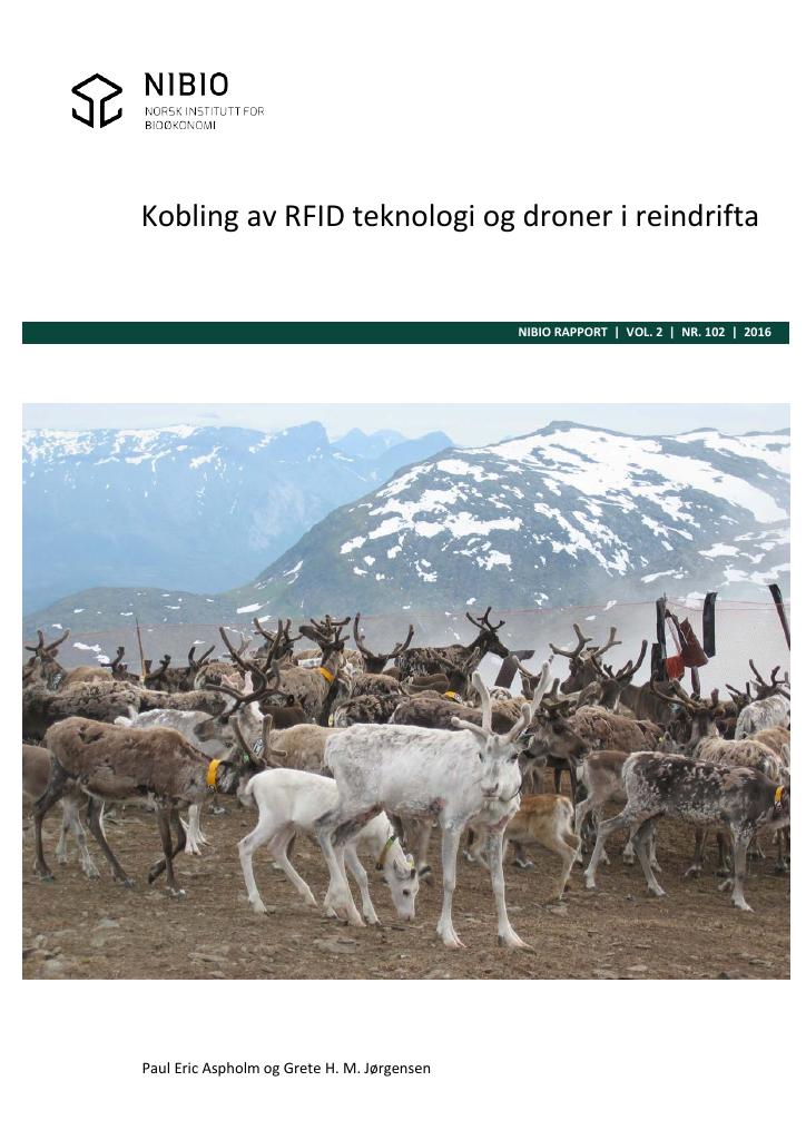 Forsiden av dokumentet Kobling av RFID teknologi og droner i reindrifta