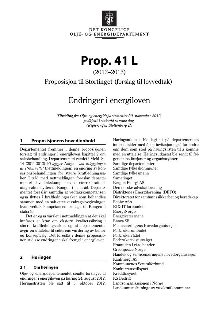 Forsiden av dokumentet Prop. 41 L (2012–2013)