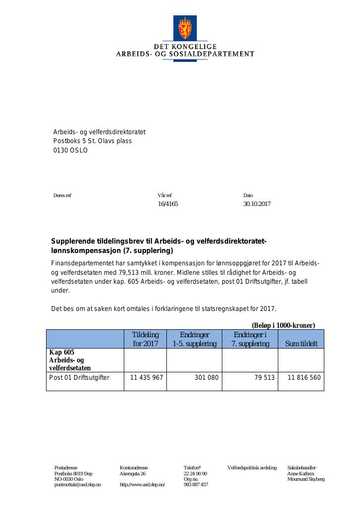 Forsiden av dokumentet supplerende tildelingsbrev nr. 7 (PDF)