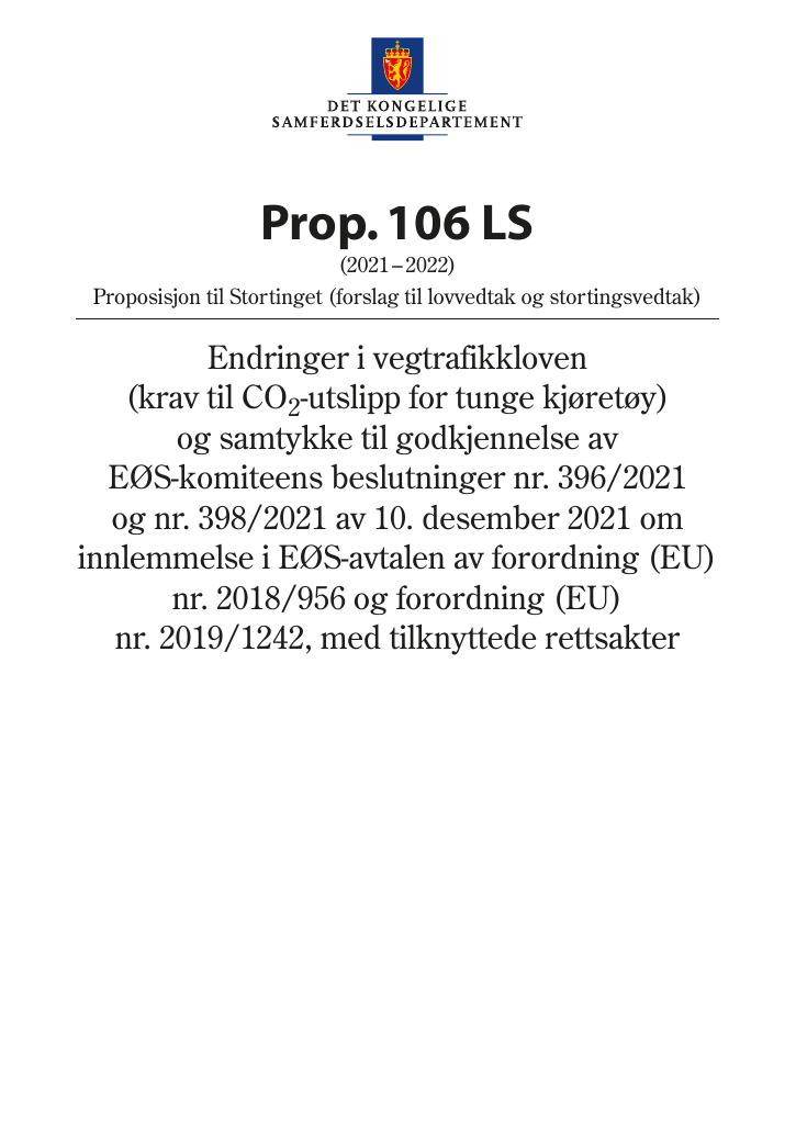 Forsiden av dokumentet Prop. 106 LS (2021–2022)