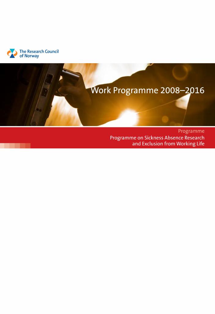 Forsiden av dokumentet Work Programme 2008-2016 - SYKEFRAVÆR