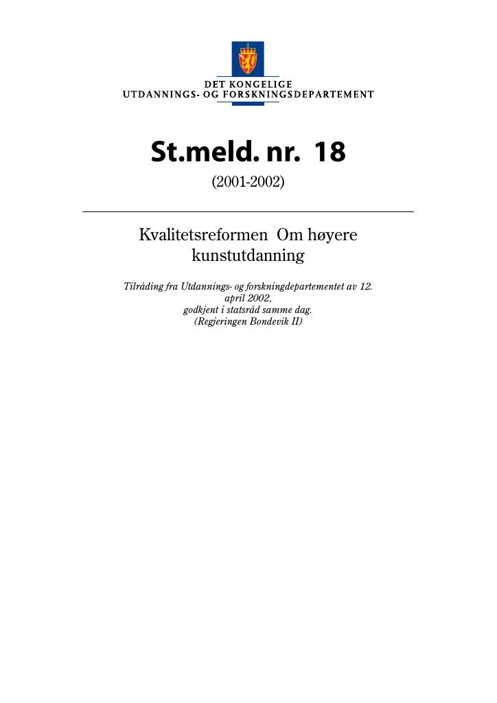 Forsiden av dokumentet St.meld. nr. 18 (2001-2002)