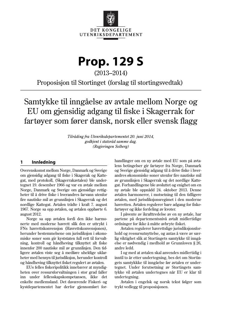 Forsiden av dokumentet Prop. 129 S (2013–2014)