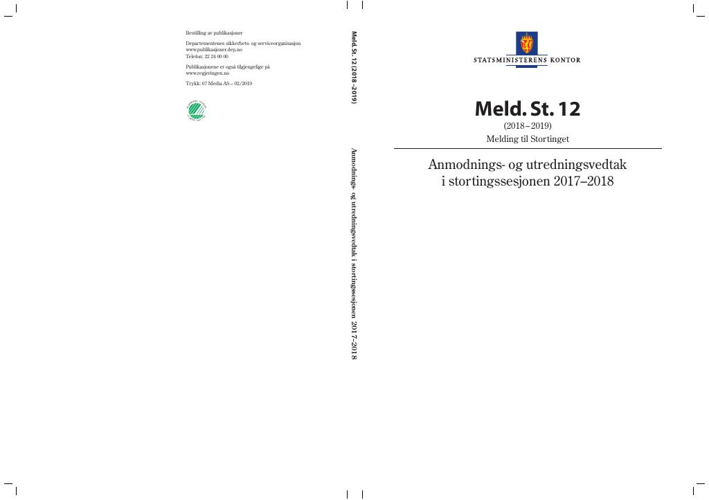 Forsiden av dokumentet Meld. St. 12 (2018–2019)