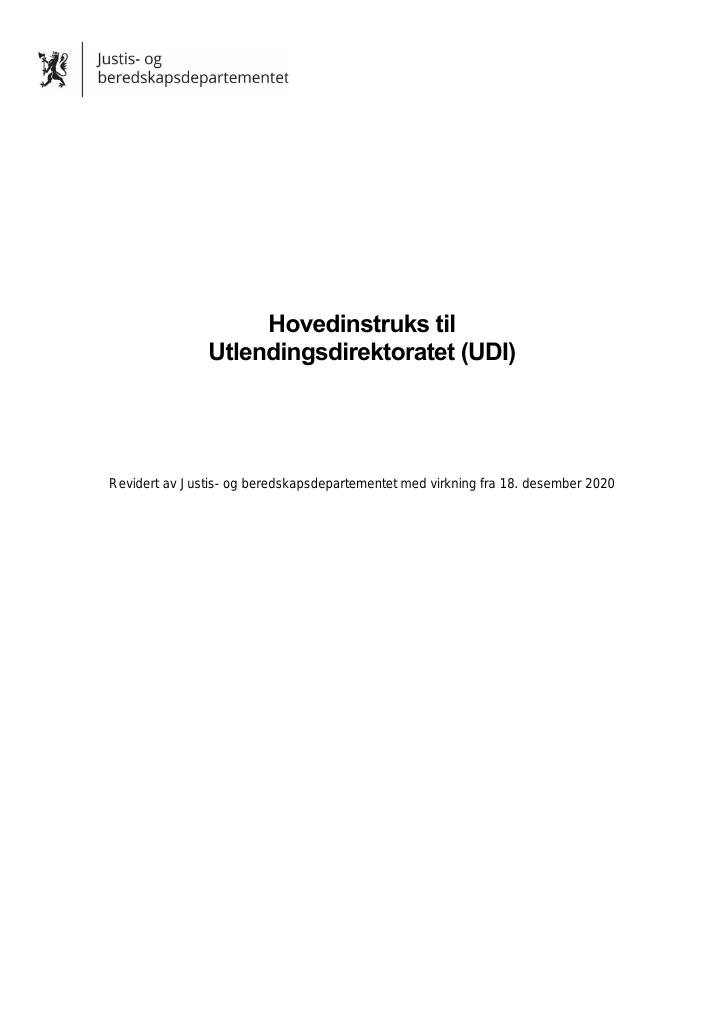 Forsiden av dokumentet Hovedinstruks Utlendingsdirektoratet 2021