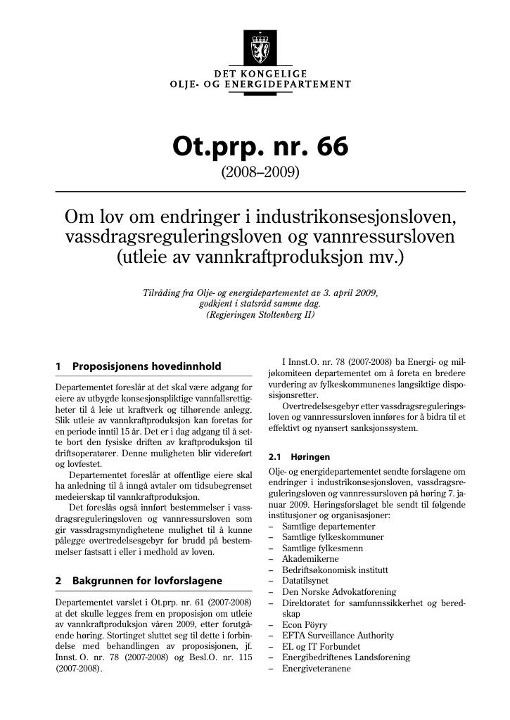 Forsiden av dokumentet Ot.prp. nr. 66 (2008-2009)