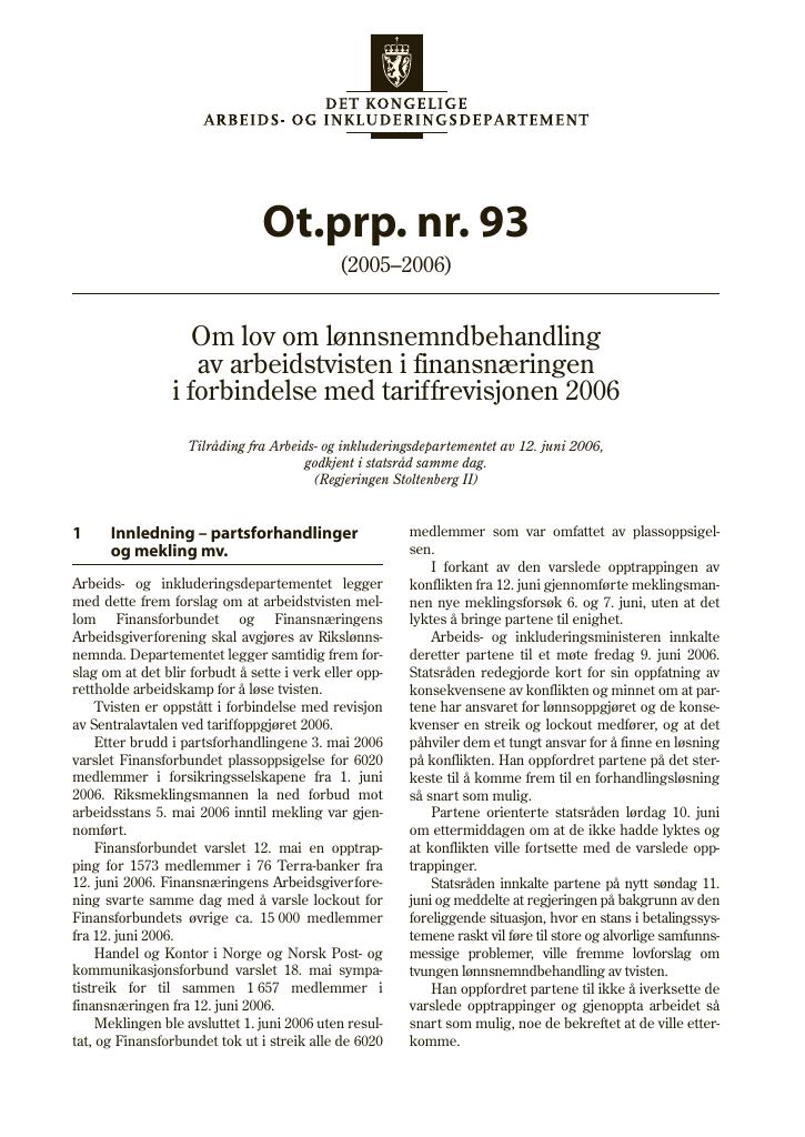 Forsiden av dokumentet Ot.prp. nr. 93 (2005-2006)