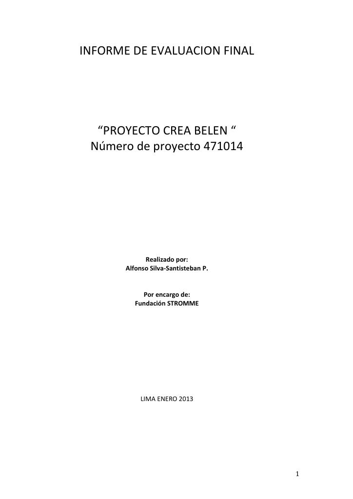 Forsiden av dokumentet Informe de Evaluacion Final “Proyecto Crea Belen“