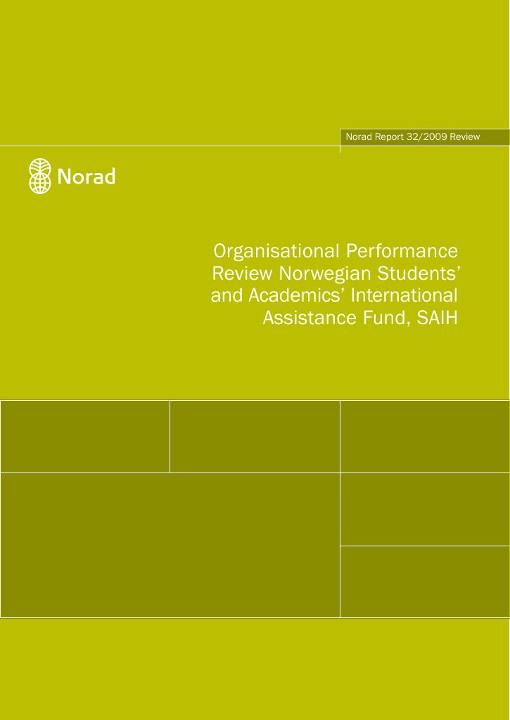 Forsiden av dokumentet Organisational Performance Review Norwegian Students’ and Academics’ International Assistance Fund, SAIH