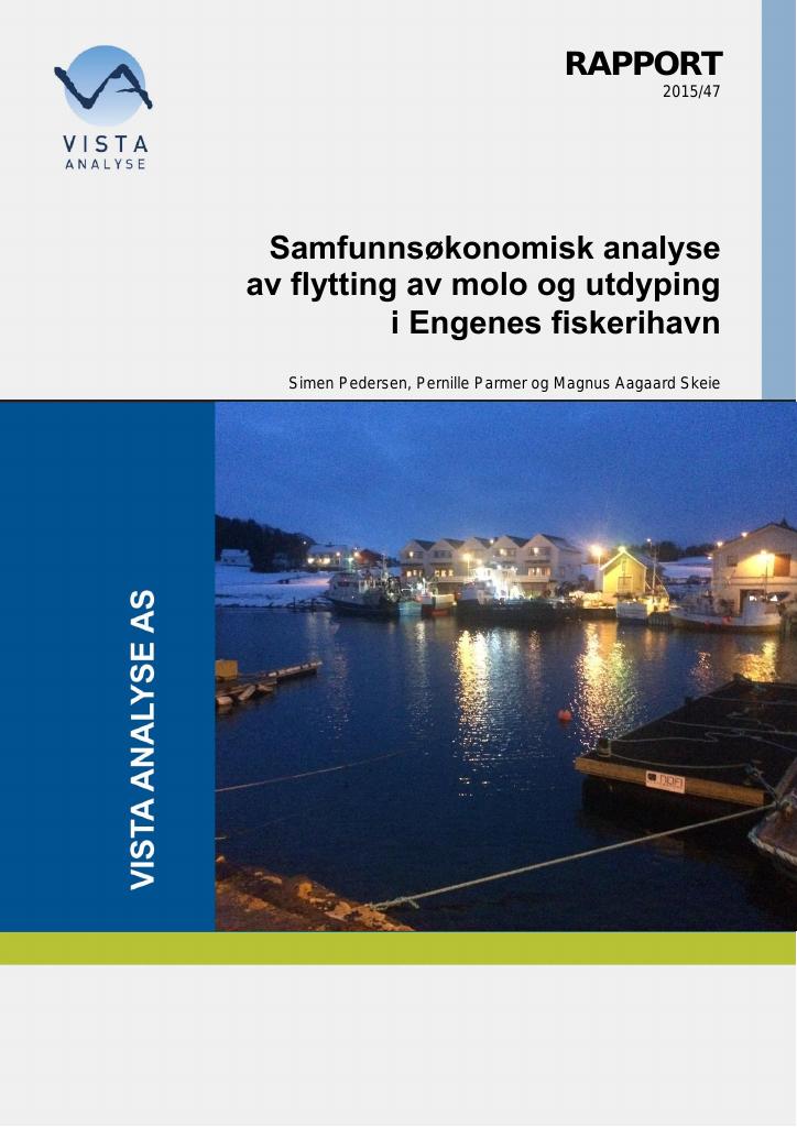 Forsiden av dokumentet Samfunnsøkonomisk analyse av flytting av molo og utdyping i Engenes fiskerihavn