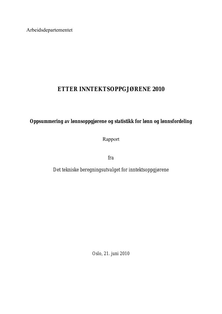 Forsiden av dokumentet Etter inntektsoppgjørene 2010