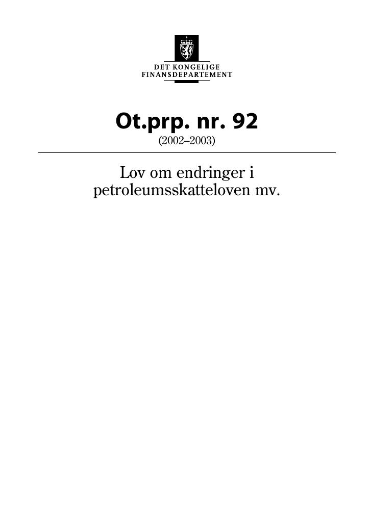 Forsiden av dokumentet Ot.prp. nr. 92 (2002-2003)