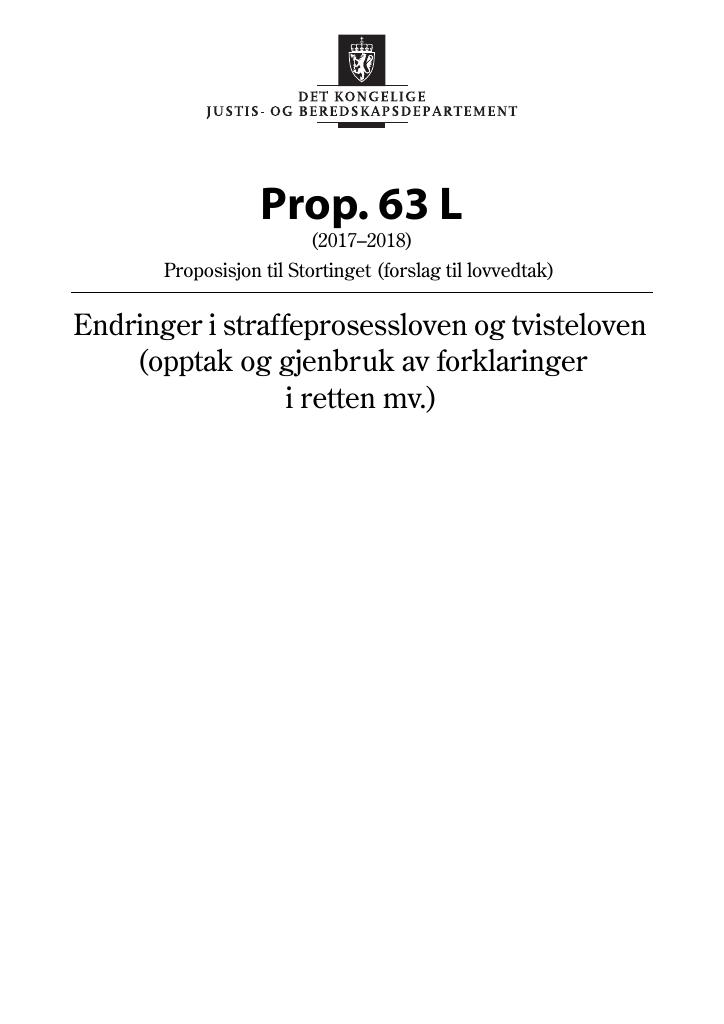 Forsiden av dokumentet Prop. 63 L (2017–2018)