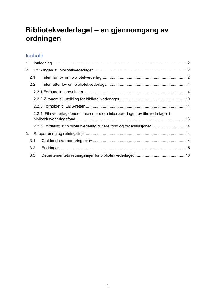 Forsiden av dokumentet Bibliotekvederlaget – en gjennomgang av ordningen