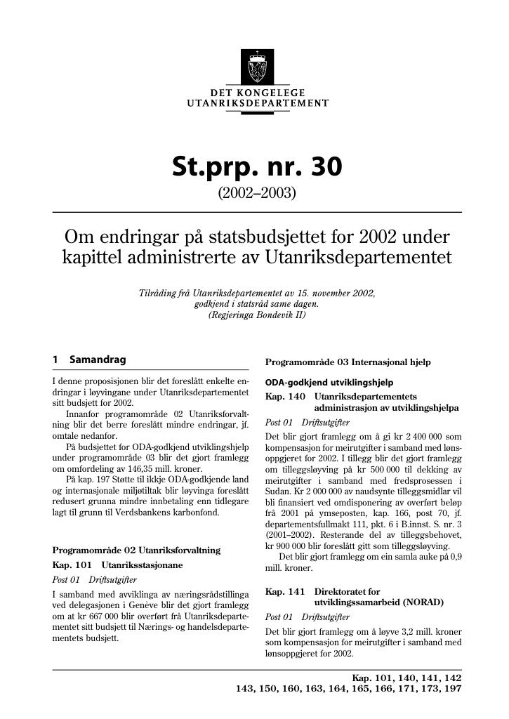 Forsiden av dokumentet St.prp. nr. 30 (2002-2003)