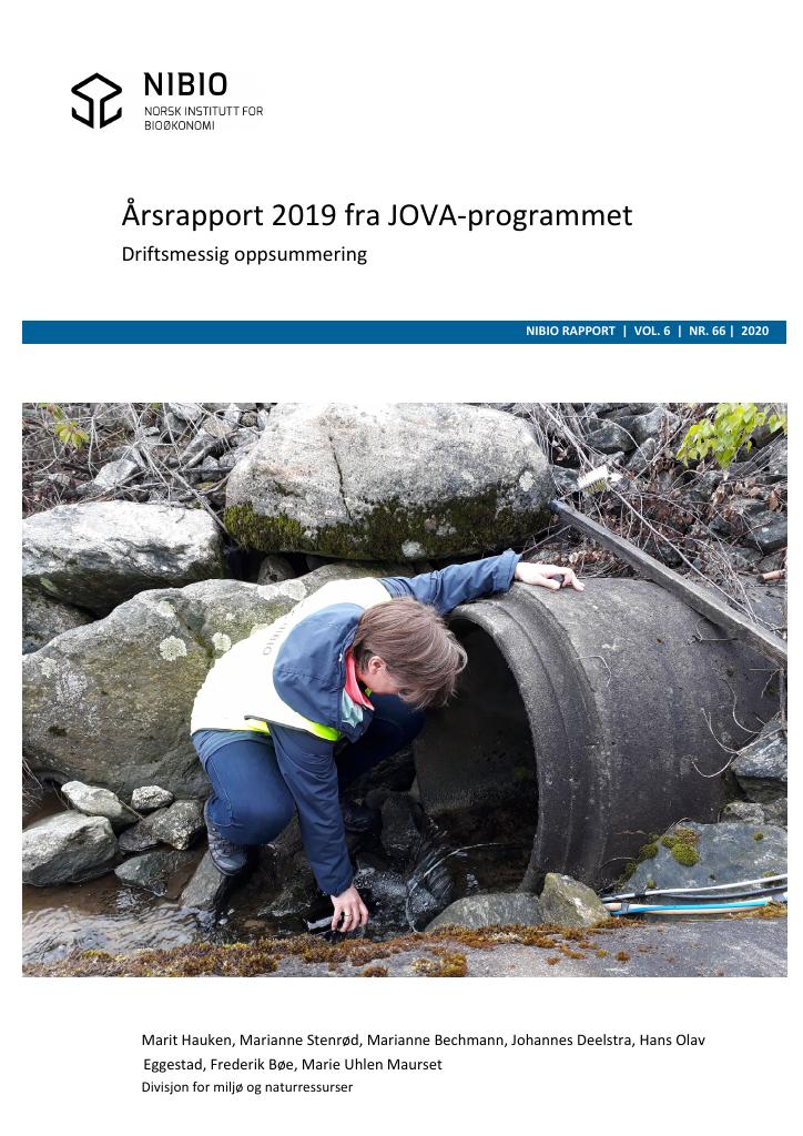 Forsiden av dokumentet Årsrapport 2019 fra JOVA-programmet. Driftsmessig oppsummering.