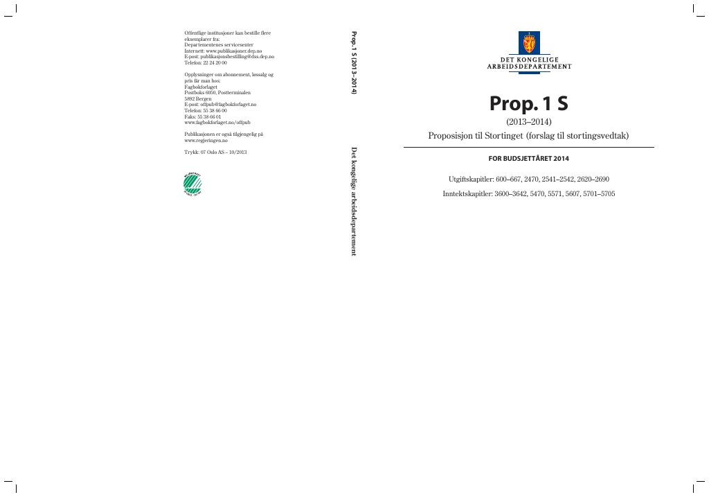 Forsiden av dokumentet Prop. 1 S (2013–2014)