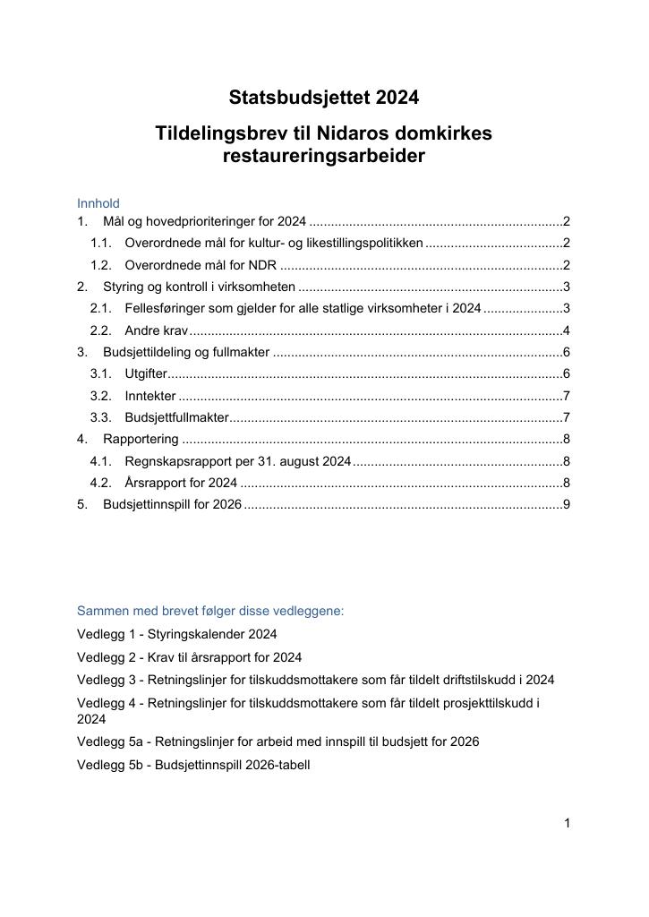Forsiden av dokumentet Tildelingsbrev 2024 (.pdf)