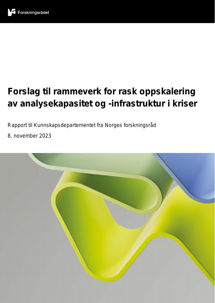 Forsiden av dokumentet Forslag til rammeverk for rask oppskalering av analysekapasitet og -infrastruktur i kriser