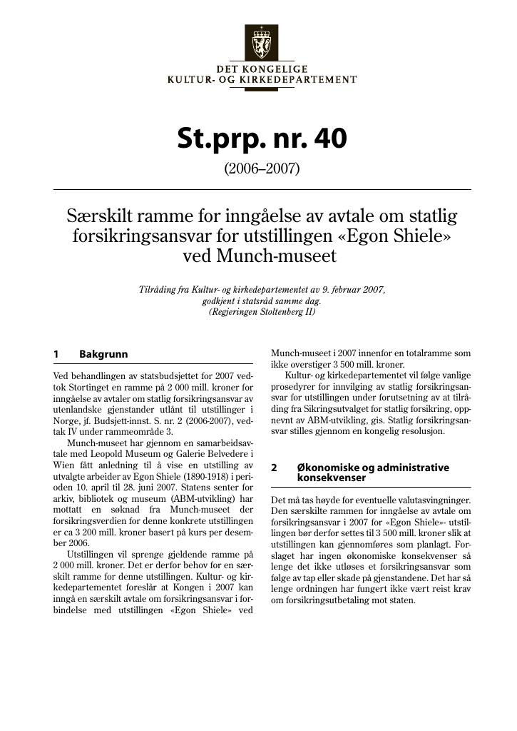 Forsiden av dokumentet St.prp. nr. 40 (2006-2007)