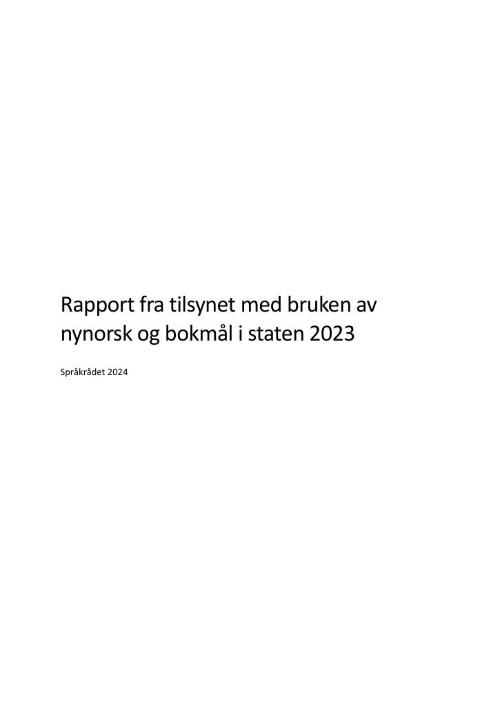 Forsiden av dokumentet Rapport fra tilsynet med bruken av nynorsk og bokmål i staten 2023