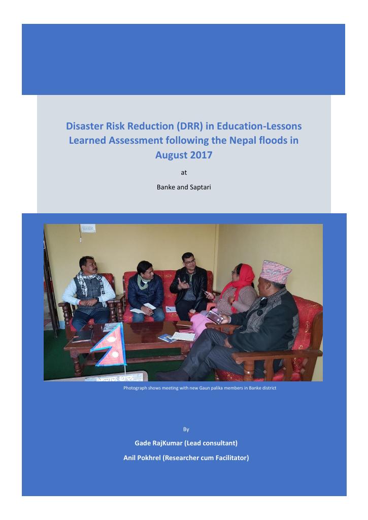 Forsiden av dokumentet Disaster Risk Reduction (DRR) in Education-Lessons Learned Assessment following the Nepal floods in August 2017