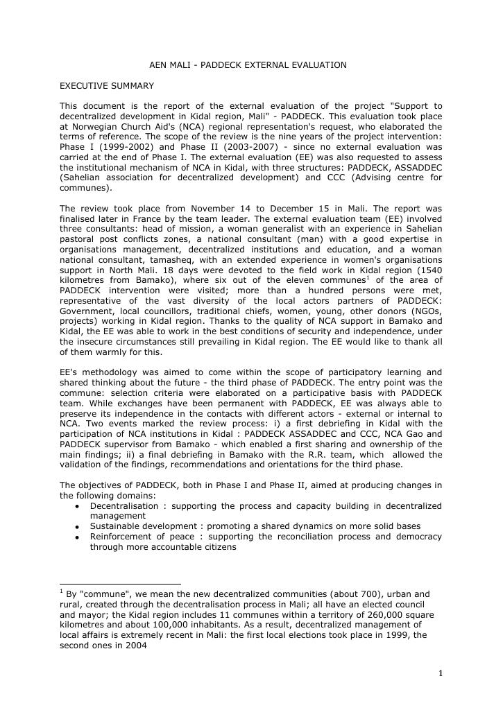 Forsiden av dokumentet Evaluation of Support to Decentralized development in Kidal region of Mali, PADDEC, December 2007